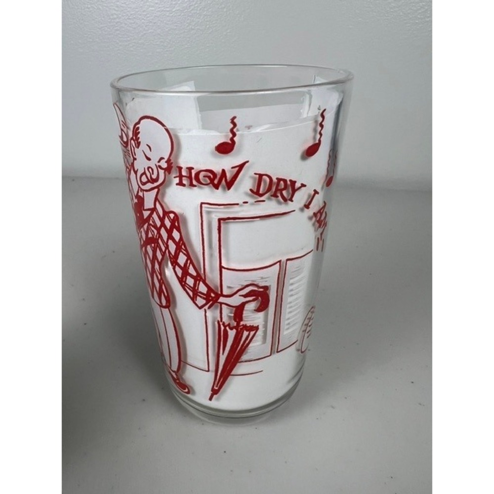 Vintage Mid-Century Musical Highball Glasses Flying Trapeze How Dry I Am Set 2 - Picture 12 of 12